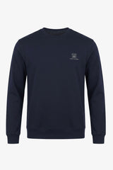 Sudadera de manga larga elástica con cuello redondo y mezcla de algodón azul marino para hombre