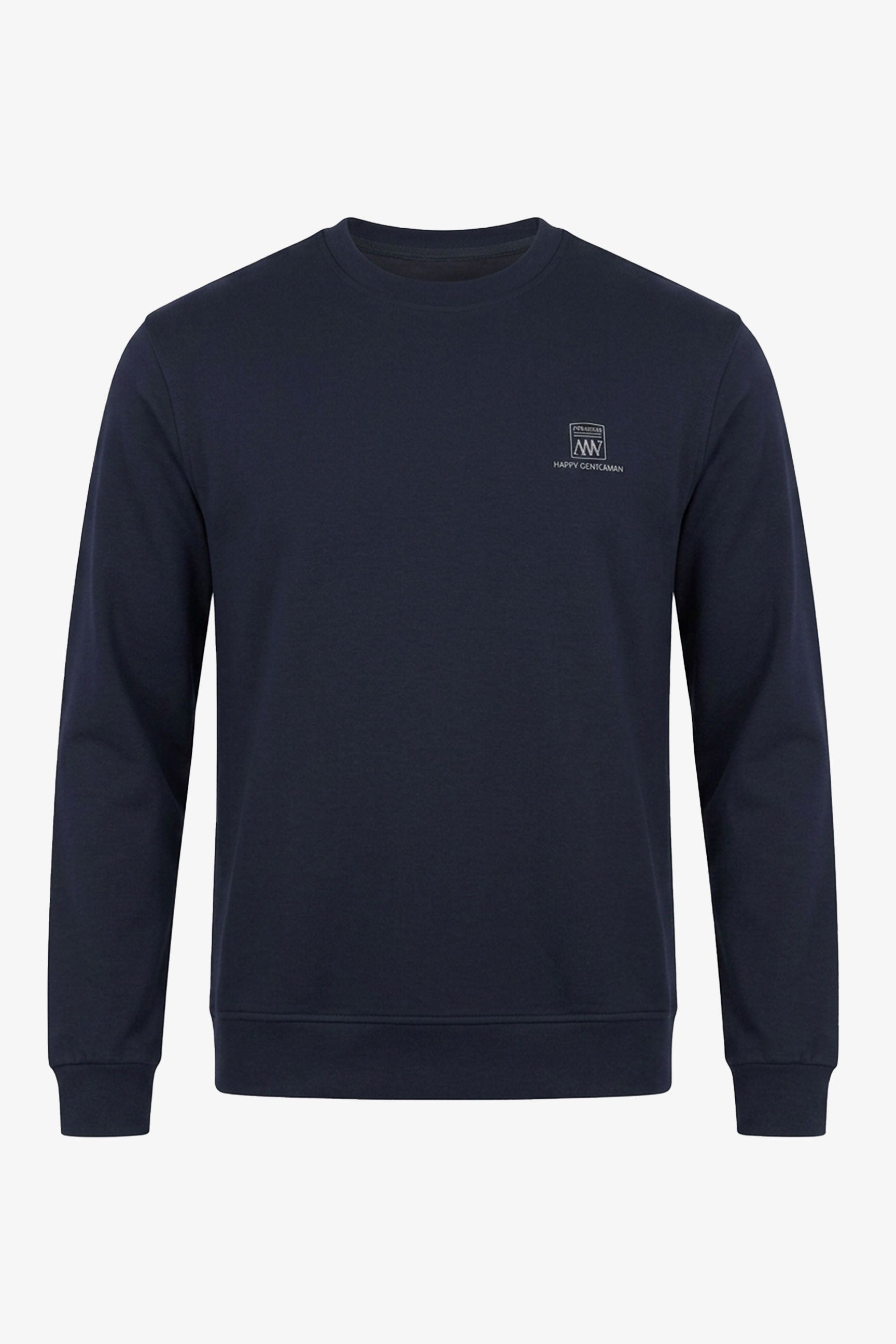 Sudadera de manga larga elástica con cuello redondo y mezcla de algodón azul marino para hombre