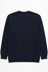 Sudadera de manga larga elástica con cuello redondo y mezcla de algodón azul marino para hombre