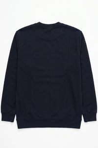 Sudadera de manga larga elástica con cuello redondo y mezcla de algodón azul marino para hombre