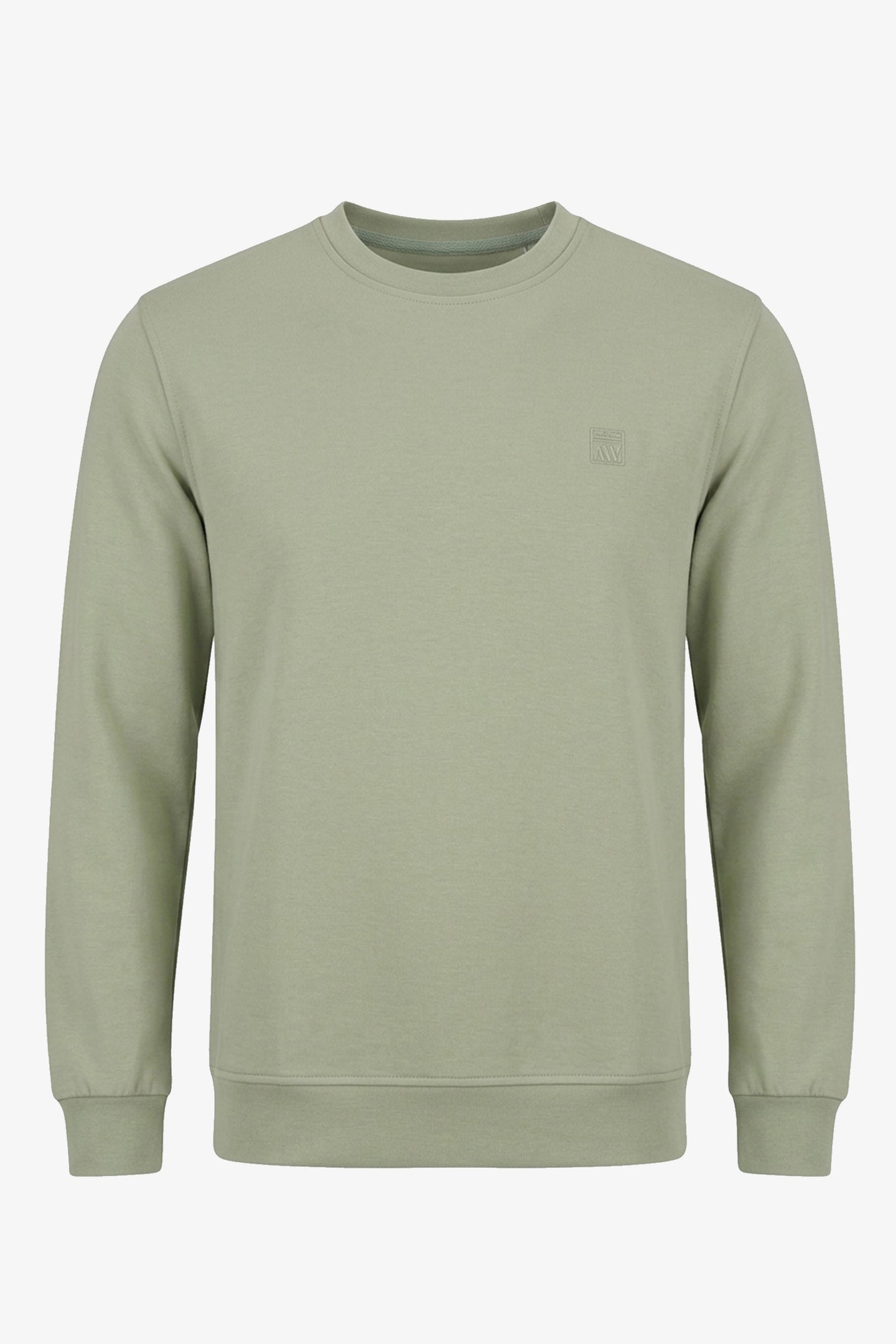 Sudadera de manga larga elástica con cuello redondo y mezcla de algodón verde salvia para hombre