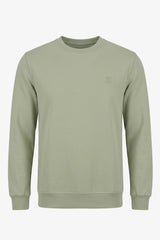 Sudadera de manga larga elástica con cuello redondo y mezcla de algodón verde salvia para hombre