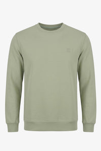 Sudadera de manga larga elástica con cuello redondo y mezcla de algodón verde salvia para hombre