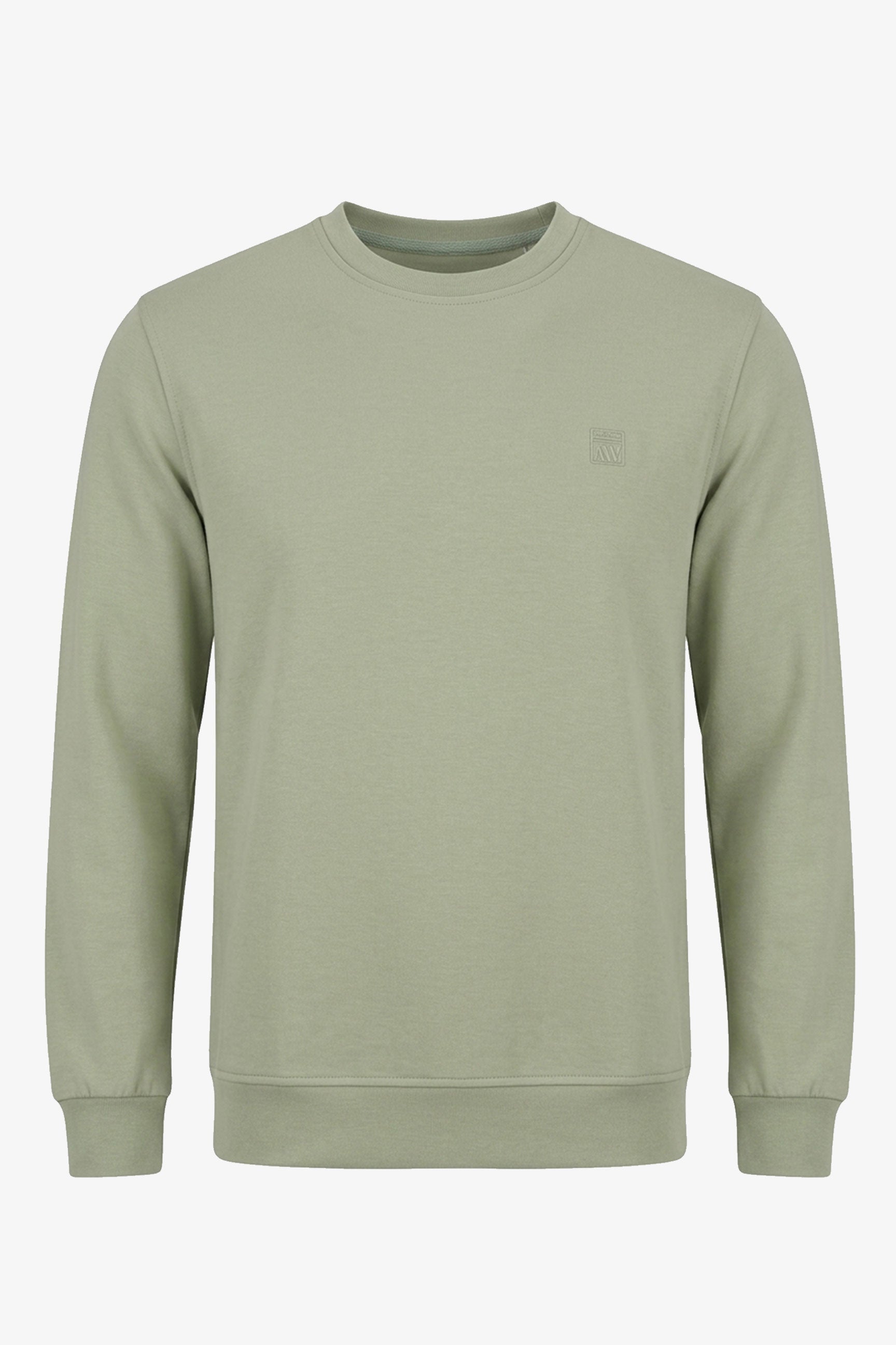 Sudadera de manga larga elástica con cuello redondo y mezcla de algodón verde salvia para hombre