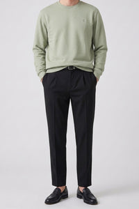 Sudadera de manga larga elástica con cuello redondo y mezcla de algodón verde salvia para hombre