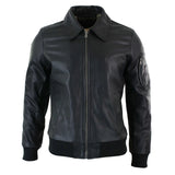 Chaqueta bomber clásica de cuero Harrington negra para hombre