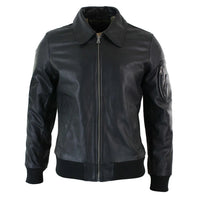 Chaqueta bomber clásica de cuero Harrington negra para hombre