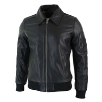 Chaqueta bomber clásica de cuero Harrington negra para hombre