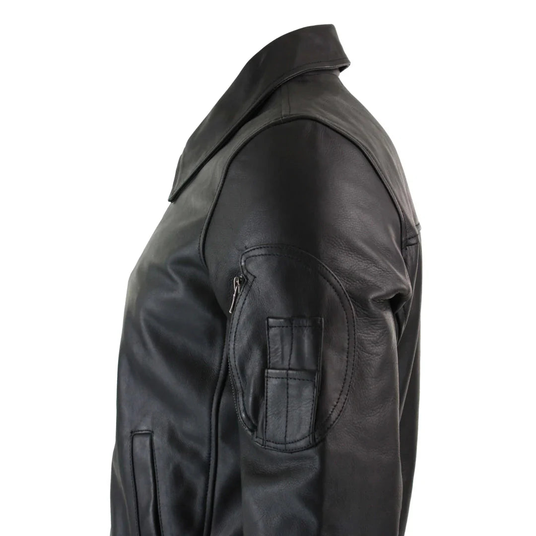 Chaqueta bomber clásica de cuero Harrington negra para hombre