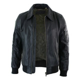 Chaqueta bomber clásica de cuero Harrington negra para hombre