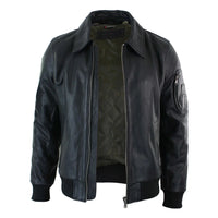 Chaqueta bomber clásica de cuero Harrington negra para hombre
