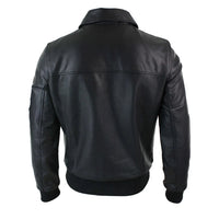 Chaqueta bomber clásica de cuero Harrington negra para hombre
