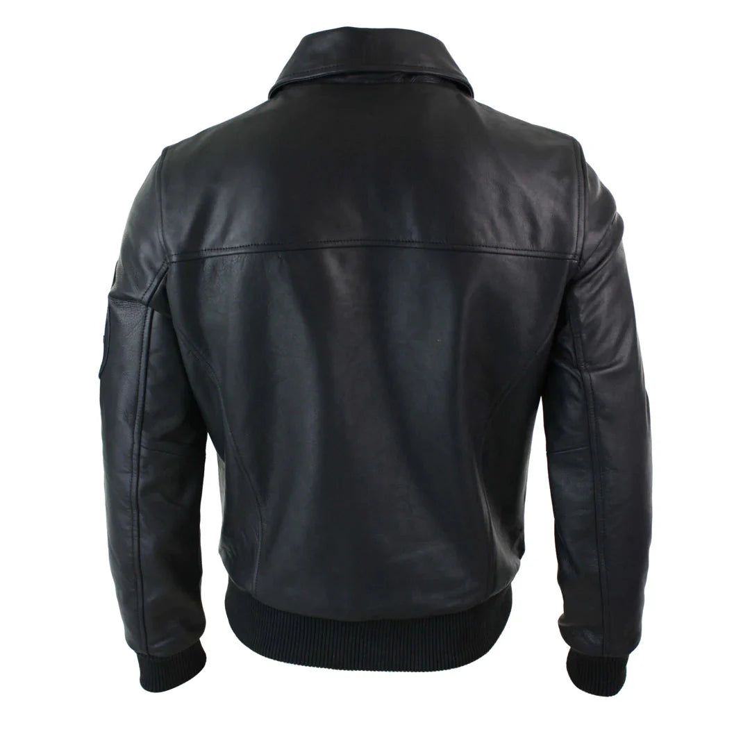 Chaqueta bomber clásica de cuero Harrington negra para hombre