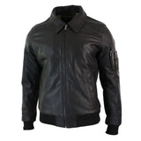 Chaqueta bomber clásica de piloto Harrington de cuero marrón para hombre