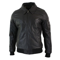 Chaqueta bomber clásica de piloto Harrington de cuero marrón para hombre