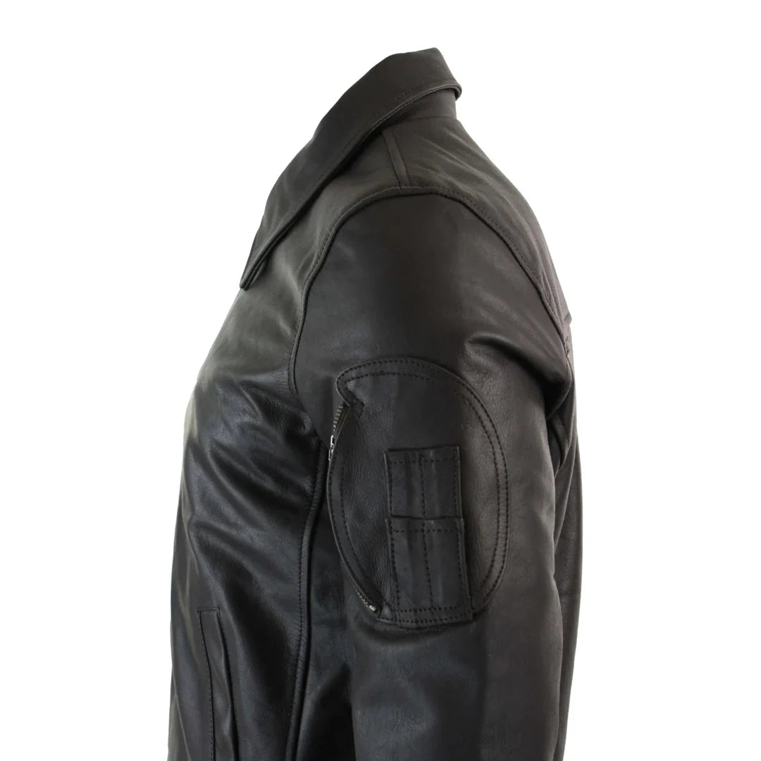 Chaqueta bomber clásica de piloto Harrington de cuero marrón para hombre