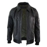 Chaqueta bomber clásica de piloto Harrington de cuero marrón para hombre