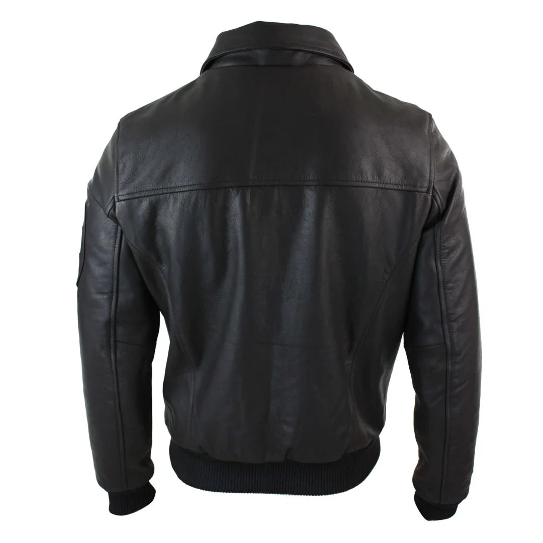 Chaqueta bomber clásica de piloto Harrington de cuero marrón para hombre