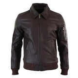 Chaqueta bomber clásica de cuero Harrington color burdeos para hombre