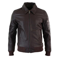 Chaqueta bomber clásica de cuero Harrington color burdeos para hombre