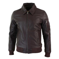 Chaqueta bomber clásica de cuero Harrington color burdeos para hombre