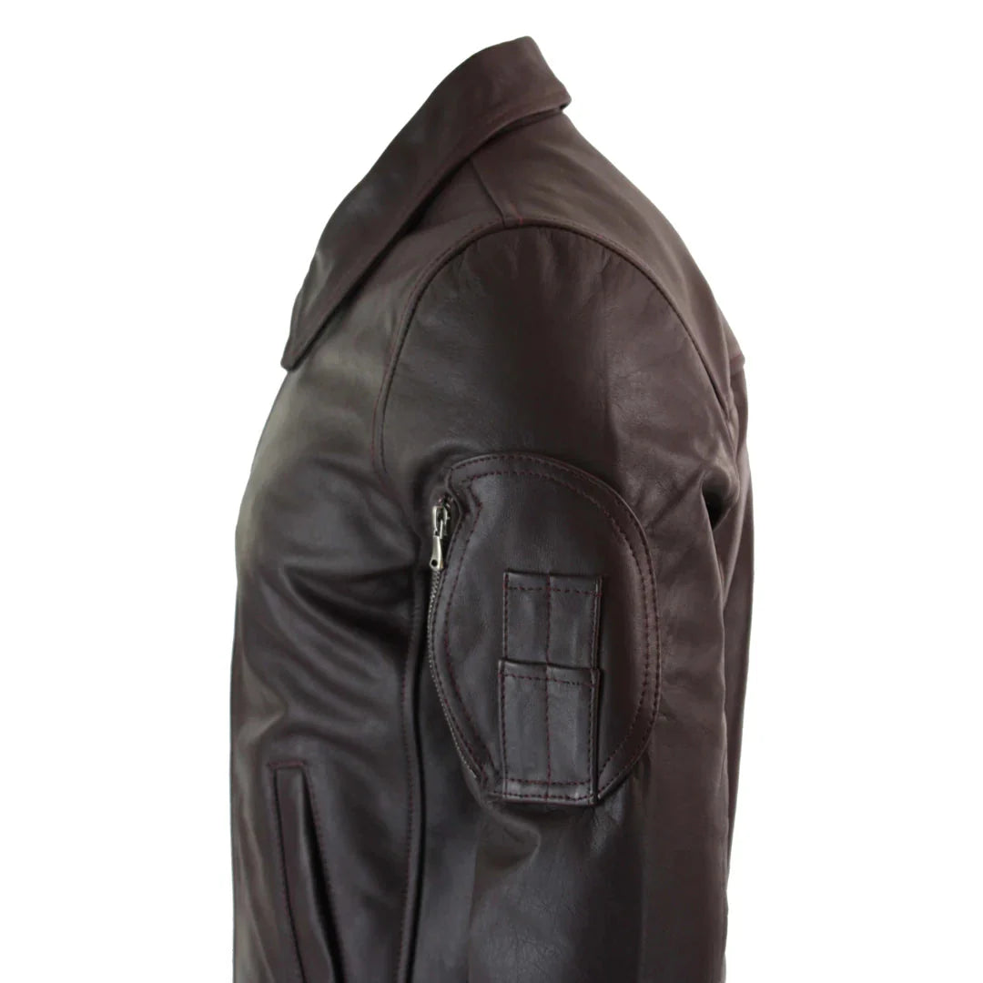 Chaqueta bomber clásica de cuero Harrington color burdeos para hombre