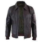 Chaqueta bomber clásica de cuero Harrington color burdeos para hombre