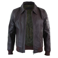 Chaqueta bomber clásica de cuero Harrington color burdeos para hombre