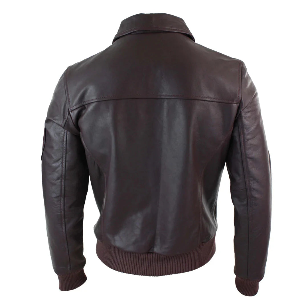Chaqueta bomber clásica de cuero Harrington color burdeos para hombre