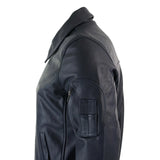 Chaqueta bomber clásica de piloto Harrington azul marino de cuero para hombre