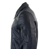 Chaqueta bomber clásica de piloto Harrington azul marino de cuero para hombre
