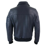 Chaqueta bomber clásica de piloto Harrington azul marino de cuero para hombre