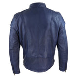 Chaqueta de motorista para hombre de cuero auténtico, corte entallado - Azul marino
