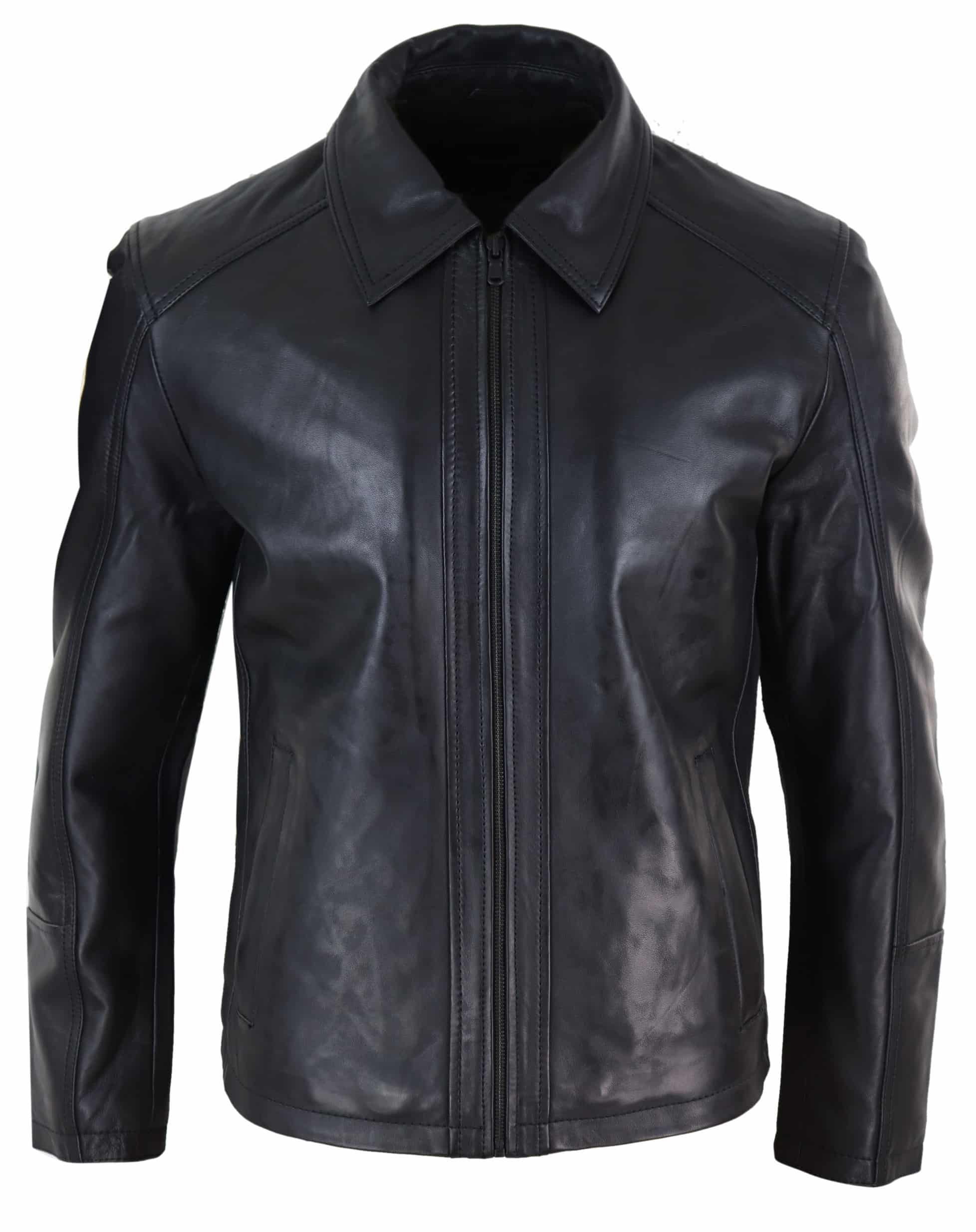 Chaqueta de cuero Nappab suave negra para hombre