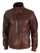 Chaqueta de cuero auténtico de otoño con cuello alto para hombre - Color madera