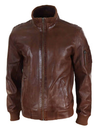 Chaqueta de cuero auténtico de otoño con cuello alto para hombre - Color madera