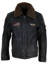 Chaqueta de cuero vintage para hombre con cuello de piel