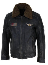 Chaqueta de cuero vintage para hombre con cuello de piel