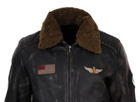 Chaqueta de cuero vintage para hombre con cuello de piel