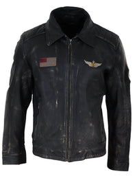 Chaqueta de cuero vintage para hombre con cuello de piel
