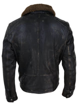 Chaqueta de cuero vintage para hombre con cuello de piel