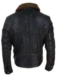 Chaqueta de cuero vintage para hombre con cuello de piel