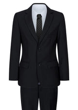 Traje negro de 5 piezas para niño: blazer, chaleco, camisa, corbata, pantalón. Ideal para bodas y funerales.