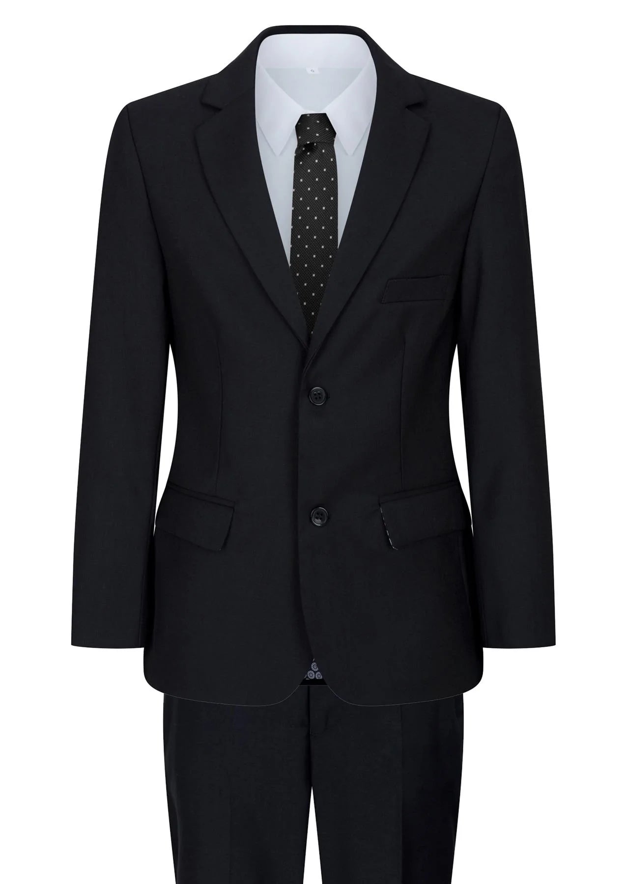 Traje negro de 5 piezas para niño: blazer, chaleco, camisa, corbata, pantalón. Ideal para bodas y funerales.