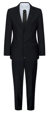 Traje negro de 5 piezas para niño: blazer, chaleco, camisa, corbata, pantalón. Ideal para bodas y funerales.