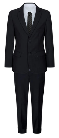 Traje negro de 5 piezas para niño: blazer, chaleco, camisa, corbata, pantalón. Ideal para bodas y funerales.