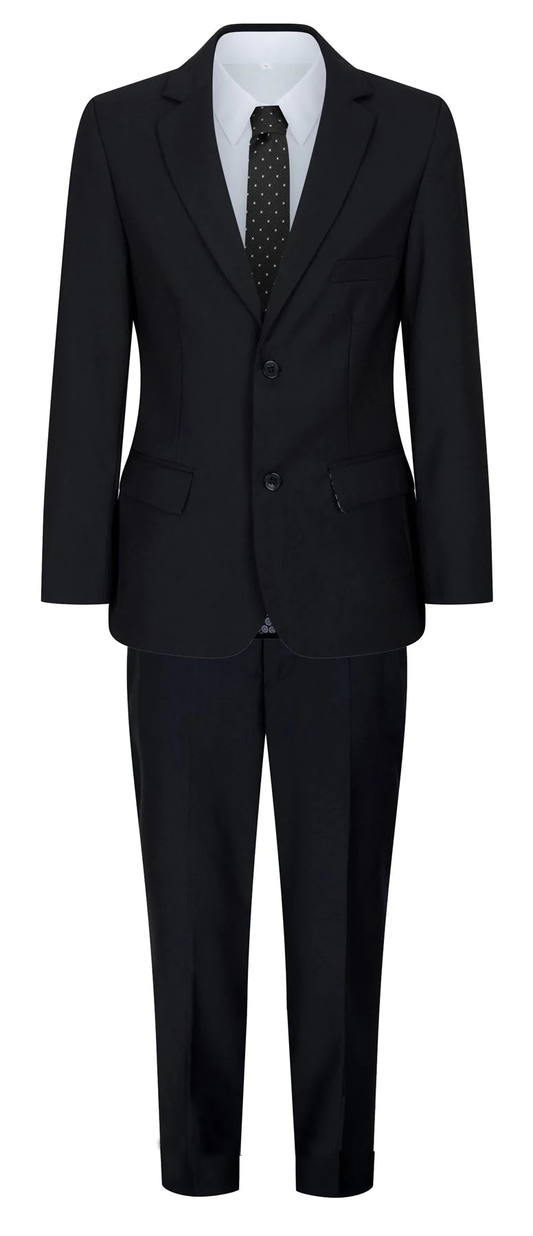 Traje negro de 5 piezas para niño: blazer, chaleco, camisa, corbata, pantalón. Ideal para bodas y funerales.