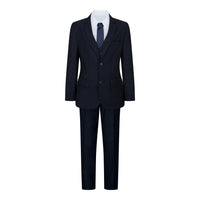 Traje azul marino de 5 piezas para niño: blazer, chaleco, camisa, corbata y pantalón para bodas y fiestas.