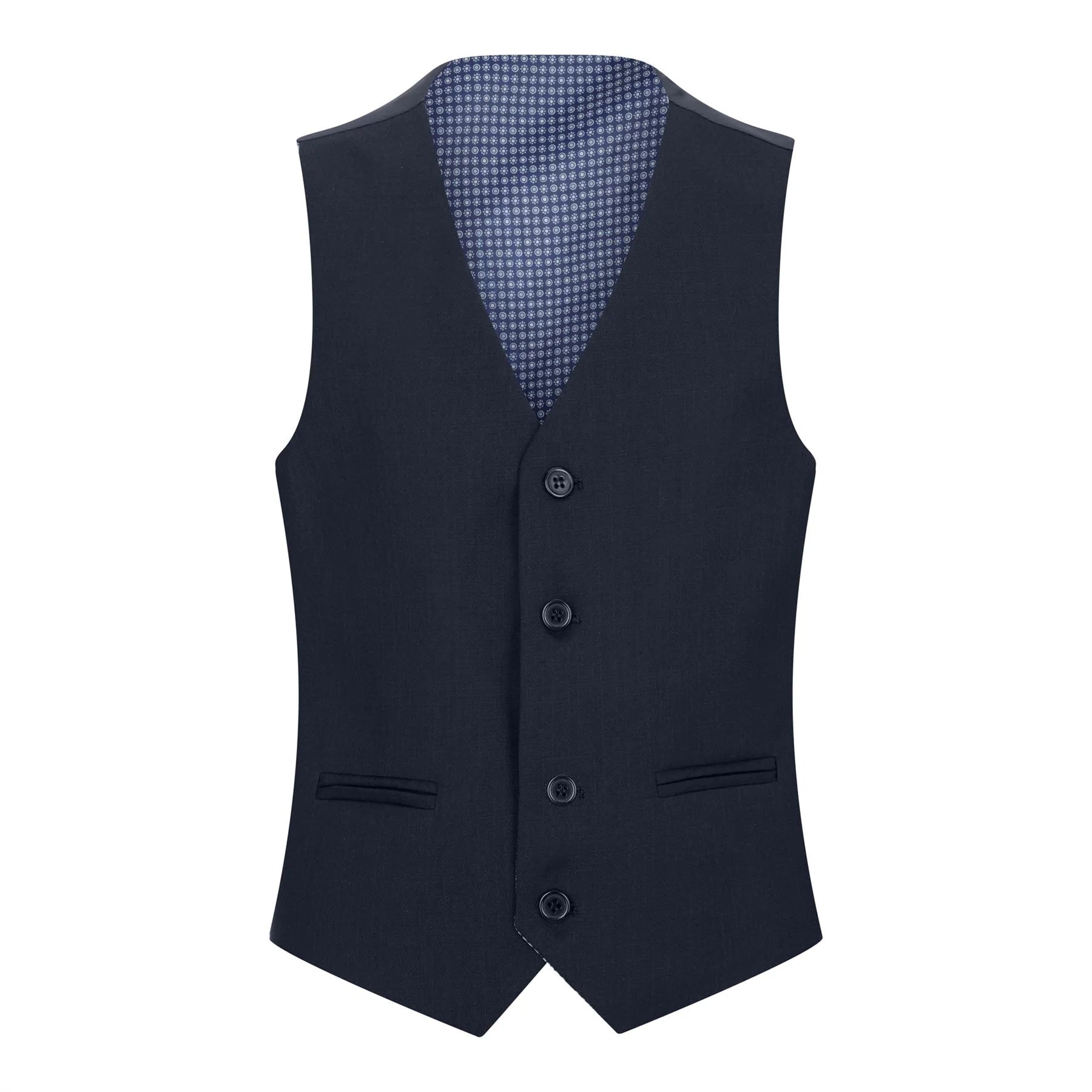 Traje azul marino de 5 piezas para niño: blazer, chaleco, camisa, corbata y pantalón para bodas y fiestas.