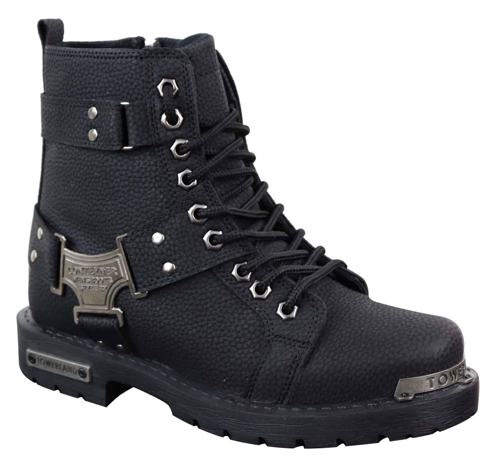 Botas negras de cuero sintético resistente para hombre.